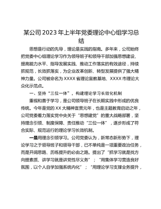 某公司2023年上半年党委理论中心组学习总结