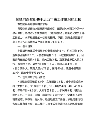 某镇向巡察组关于近五年来工作情况的汇报