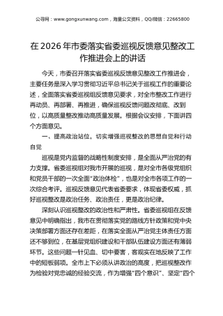 在2026年市委落实省委巡视反馈意见整改工作推进会上的讲话
