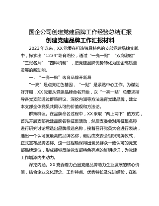国企公司创建党建品牌工作经验总结汇报