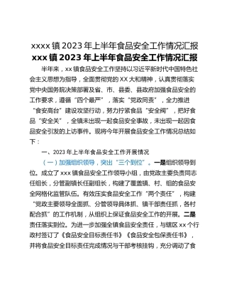 xxxx镇2023年上半年食品安全工作情况汇报