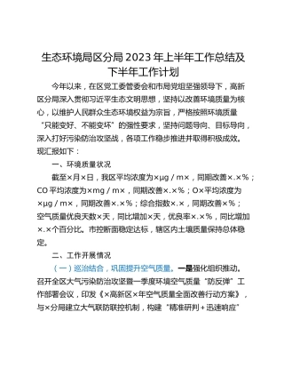 生态环境局区分局2023年上半年工作总结及下半年工作计划