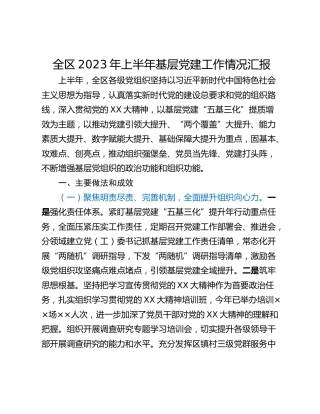 全区2023年上半年基层党建工作情况汇报