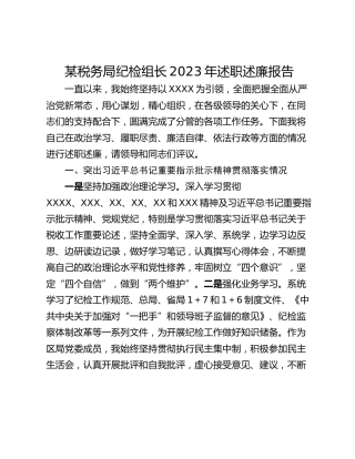 某税务局纪检组长2023年述职述廉报告