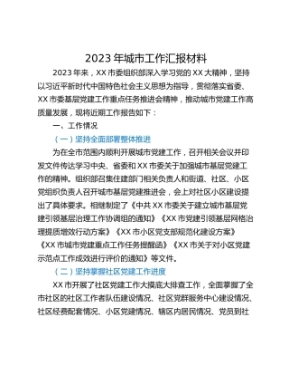 2023年城市工作汇报材料