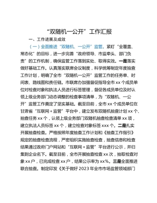 “双随机一公开”工作汇报