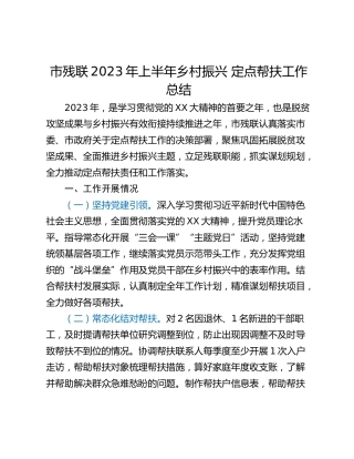市残联2023年上半年乡村振兴 定点帮扶工作总结