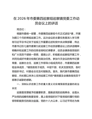 在2026年市委第四巡察组巡察镇党委工作动员会议上的讲话