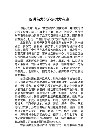 促进首发经济研讨发言稿