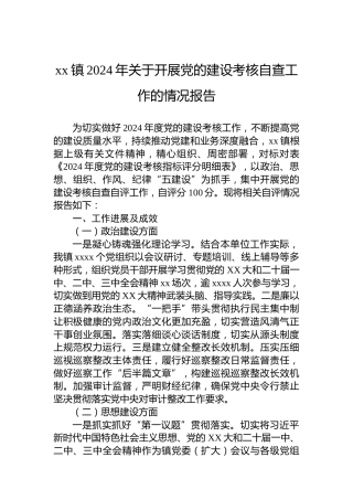 xx镇2024年关于开展党的建设考核自查工作的情况报告
