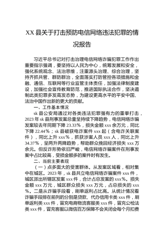 XX县关于打击预防电信网络违法犯罪的情况报告