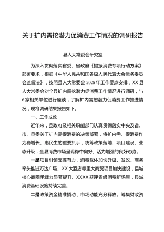 关于扩内需挖潜力促消费工作情况的调研报告