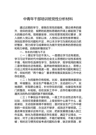 中青年干部培训班党性分析材料