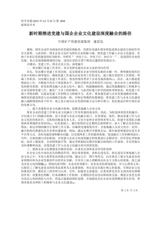 中国矿产资源资源集团潘思危：新时期推进党建与国企企业文化建设深度融合的路径