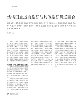 赵冠寅：浅谈国企巡察监督与其他监督贯通融合