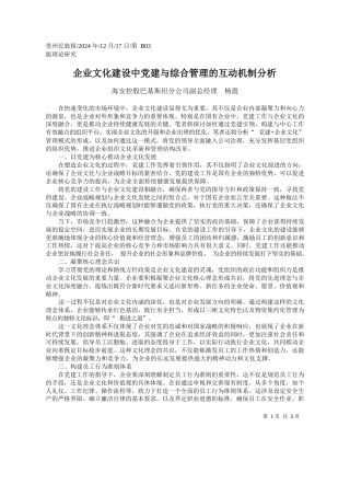 企业文化建设中党建与综合管理的互动机制分析_海安控股巴基斯坦分公司副总经理__杨震
