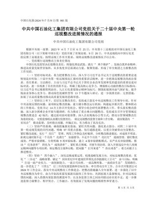 中共中国石油化工集团有限公...一轮巡视整改进展情况的通报_中共中国石油化工集团有限公司党组
