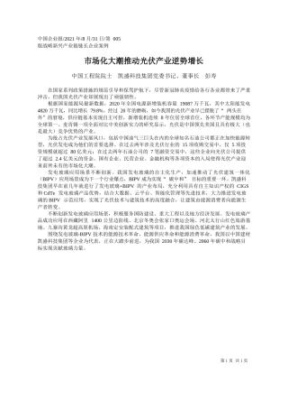 中国工程院院士凯盛科技集团党委书记、董事长彭寿：市场化大潮推动光伏产业逆势增长