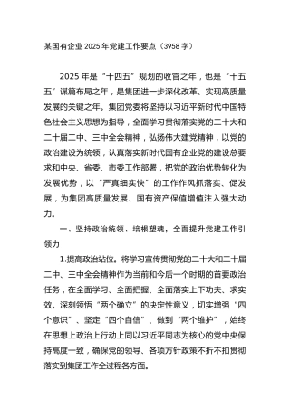 某国有企业2025年党建工作要点（3958字）