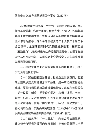 国有企业2025年基层党建工作要点（3230字）
