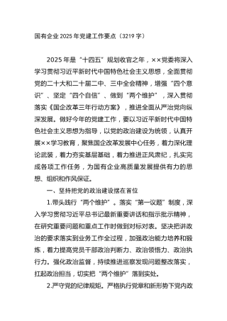 国有企业2025年党建工作要点（3219字）