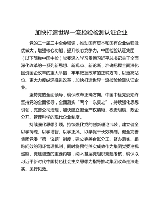 加快打造世界一流检验检测认证企业