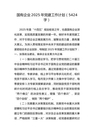 国有企业2025年党建工作计划（5424字）