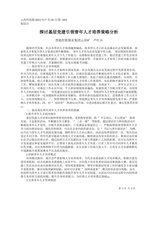 晋能控股煤业集团云岗矿芦红兵：探讨基层党建引领青年人才培养策略分析