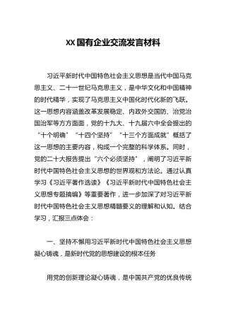 XX国有企业交流发言材料