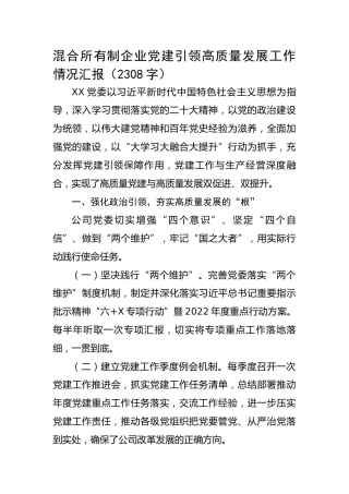 混合所有制企业（国企）党建引领高质量发展工作情况汇报