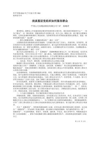 浅谈基层党组织如何服务群众_平顶山天安煤业股份有限公司十矿__陈婉君