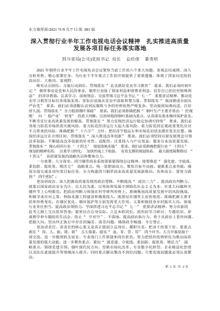 四川省局(公司)党组书记局长总经理董秀明：深入贯彻行业半年工作电视电话会议精神扎实推进高质量发展各项目标任务落实落地