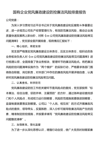 国有企业党风廉政建设防控廉洁风险排查报告