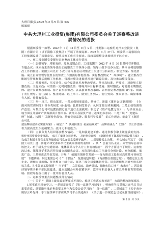 ：中共大理州工业投资(集团)有限公司委员会关于巡察整改进展情况的通报