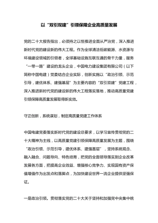 以“双引双建”引领保障企业高质量发展