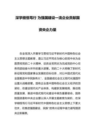 深学细悟笃行 为强国建设一流企业贡献国资央企力量