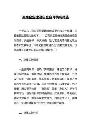 清廉企业建设自查自评情况报告