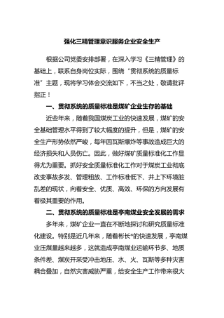 强化三精管理意识服务企业安全生产