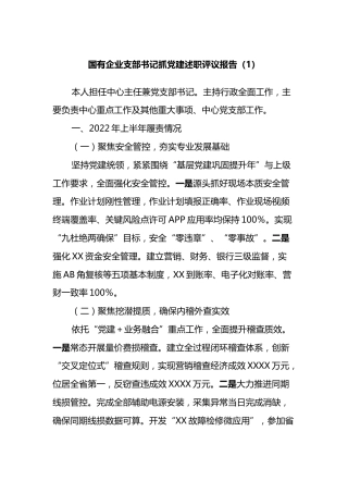 国有企业支部书记抓党建述职评议报告2篇