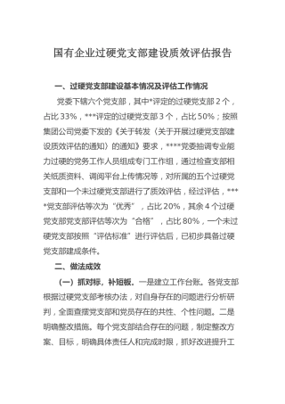 国企党支部建设质效评估报告：国有企业过硬党支部建设质效评估报告