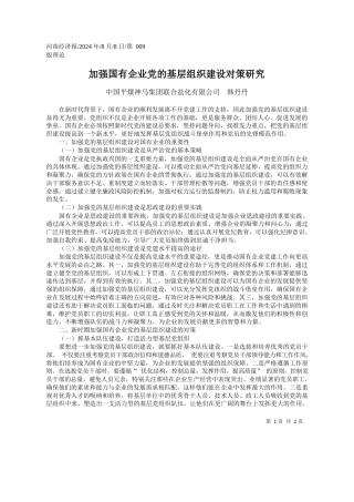 加强国有企业党的基层组织建设对策研究_中国平煤神马集团联合盐化有限公司__韩丹丹