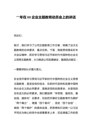 2023年在XX企业主题教育动员会上的讲话