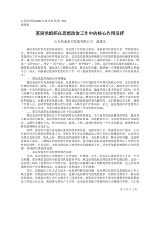 基层党组织在思想政治工作中的核心作用发挥_山东高速泰安发展有限公司__潘建光