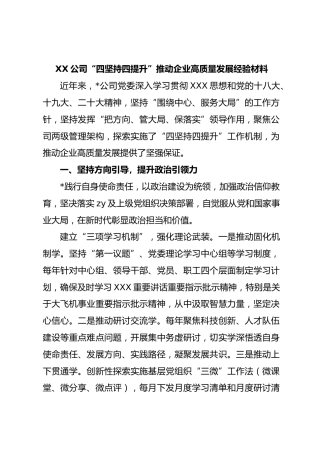 公司“四坚持四提升”推动企业高质量发展经验材料