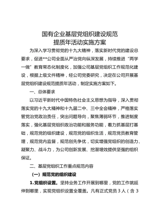 企业基层党组织建设规范提质年活动实施方案