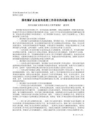 国有煤矿企业宣传思想工作存在的问题与思考_贵州水城矿业股份有限公司那罗寨煤矿__潘凤鸣