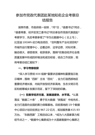 参加市党政代表团赴地知名企业考察总结报告