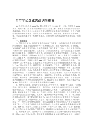 X市非公企业党建调研报告