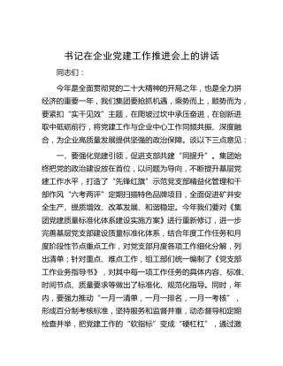 记在企业党建工作推进会上的讲话