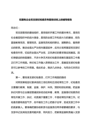 在国有企业党支部纪检委员专题培训班上的辅导报告总结